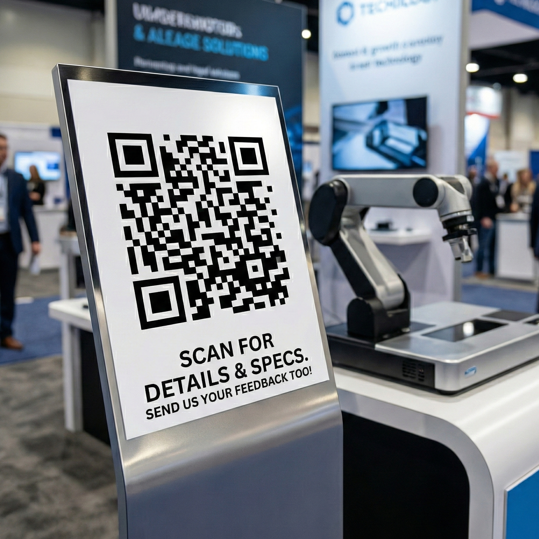 Exhibition booths and demo devices | DoorNote QR/PIN placement example