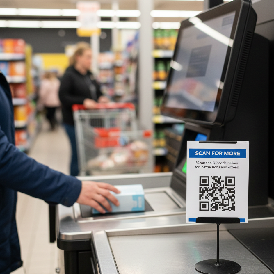 Kiosks and self-checkout terminals | DoorNote QR/PIN placement example