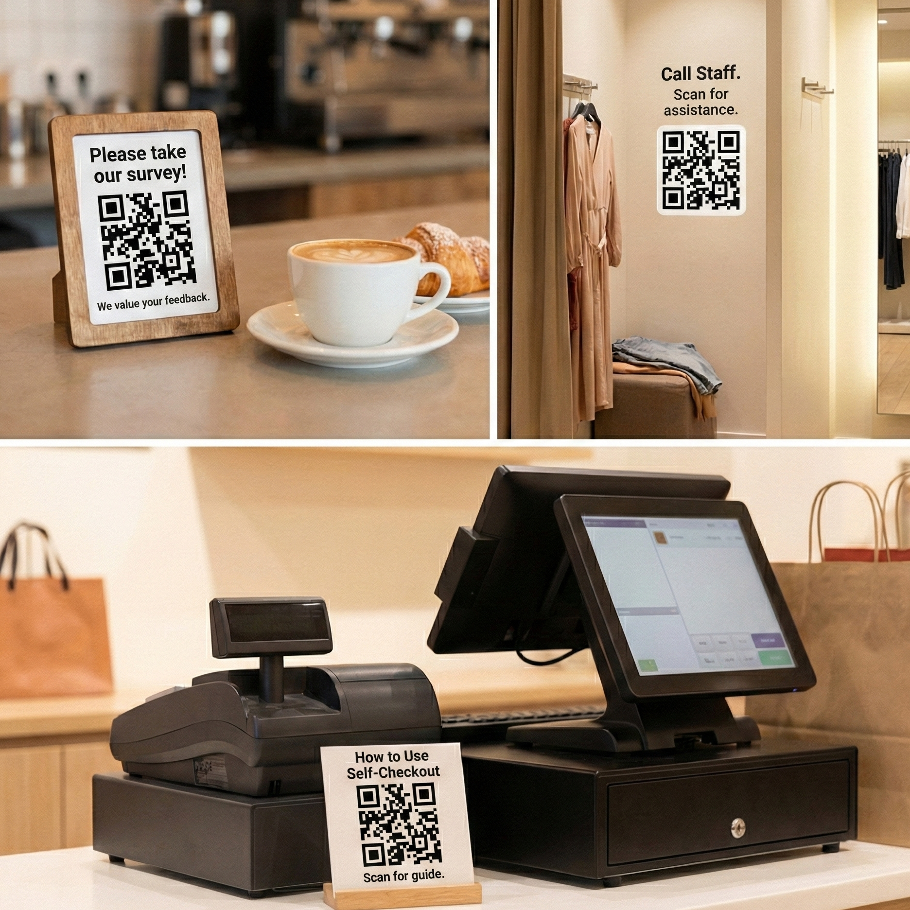Store counter, fitting room, or checkout | DoorNote QR/PIN placement example